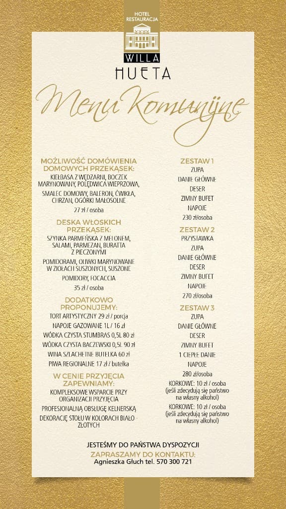Menu komunijne Willa Hueta — strona 1